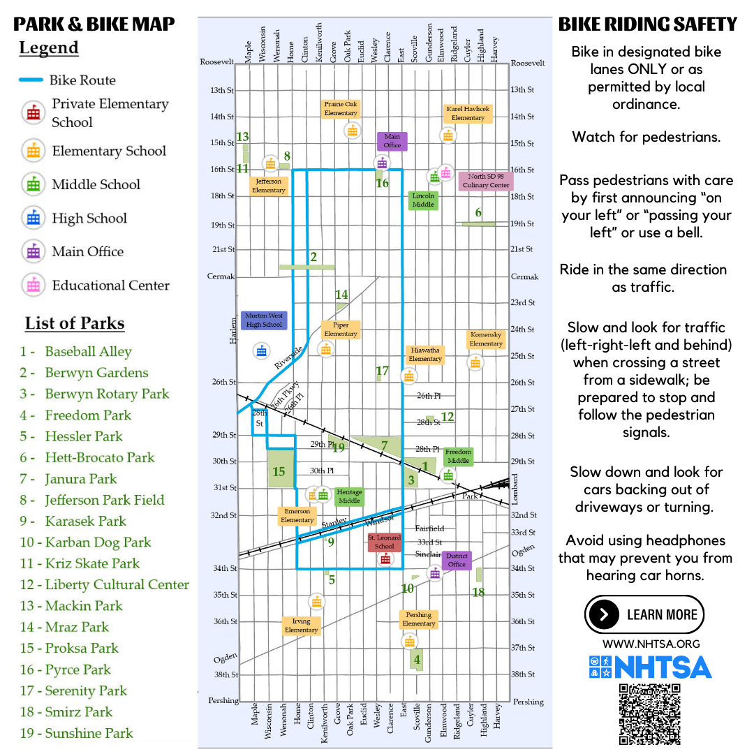 bike map with bike riding safety tips 