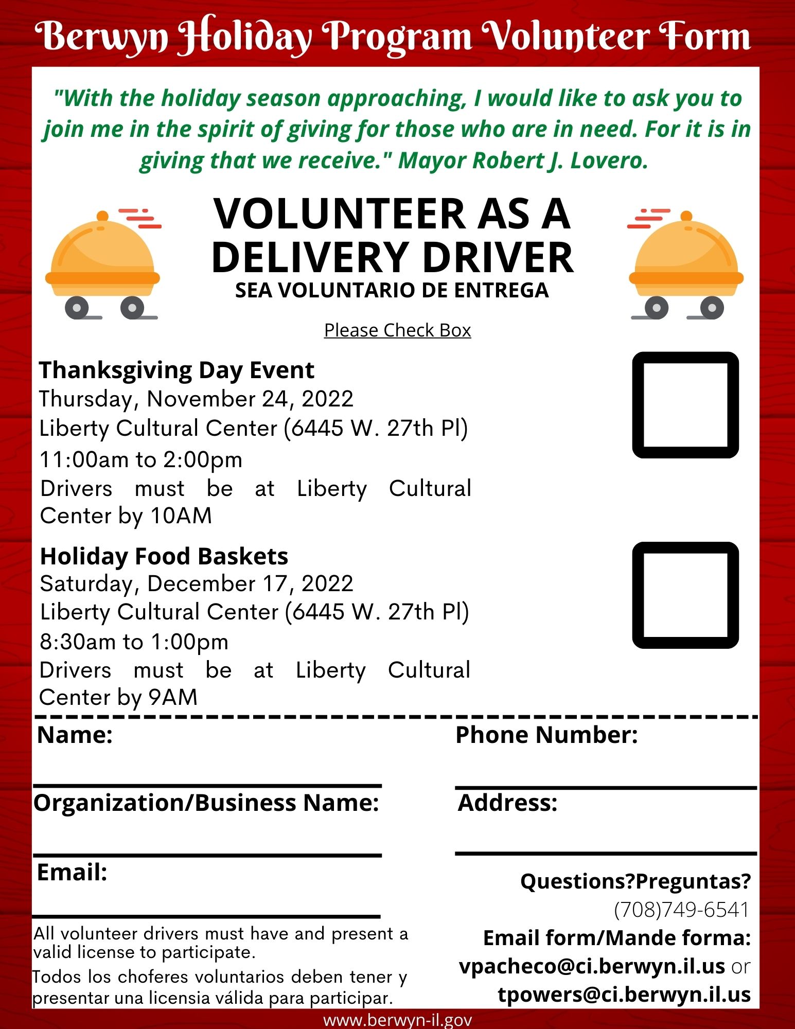 2022 Berwyn Holiday Program Volunteer Form